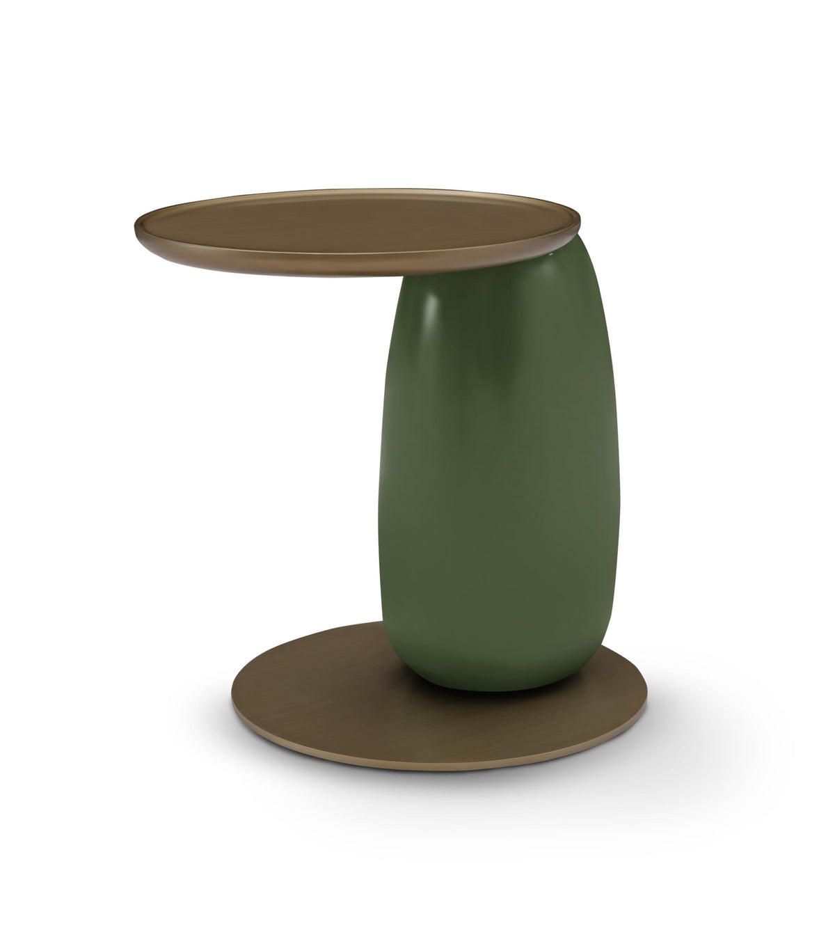 Măsuță cafea OLIVA 55 cm lungime, metal finisat bronz, picior fibră de sticlă verde olive