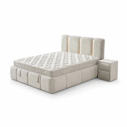 Pat Boxspring ALLURE PRO cu ladă de depozitare, structură metalică, saltea premium, LED-uri integrate