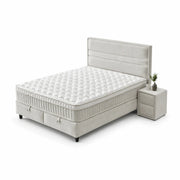 Pat Boxspring ASTRA cu ladă de depozitare, structură metalică, saltea premium cu topper integrat