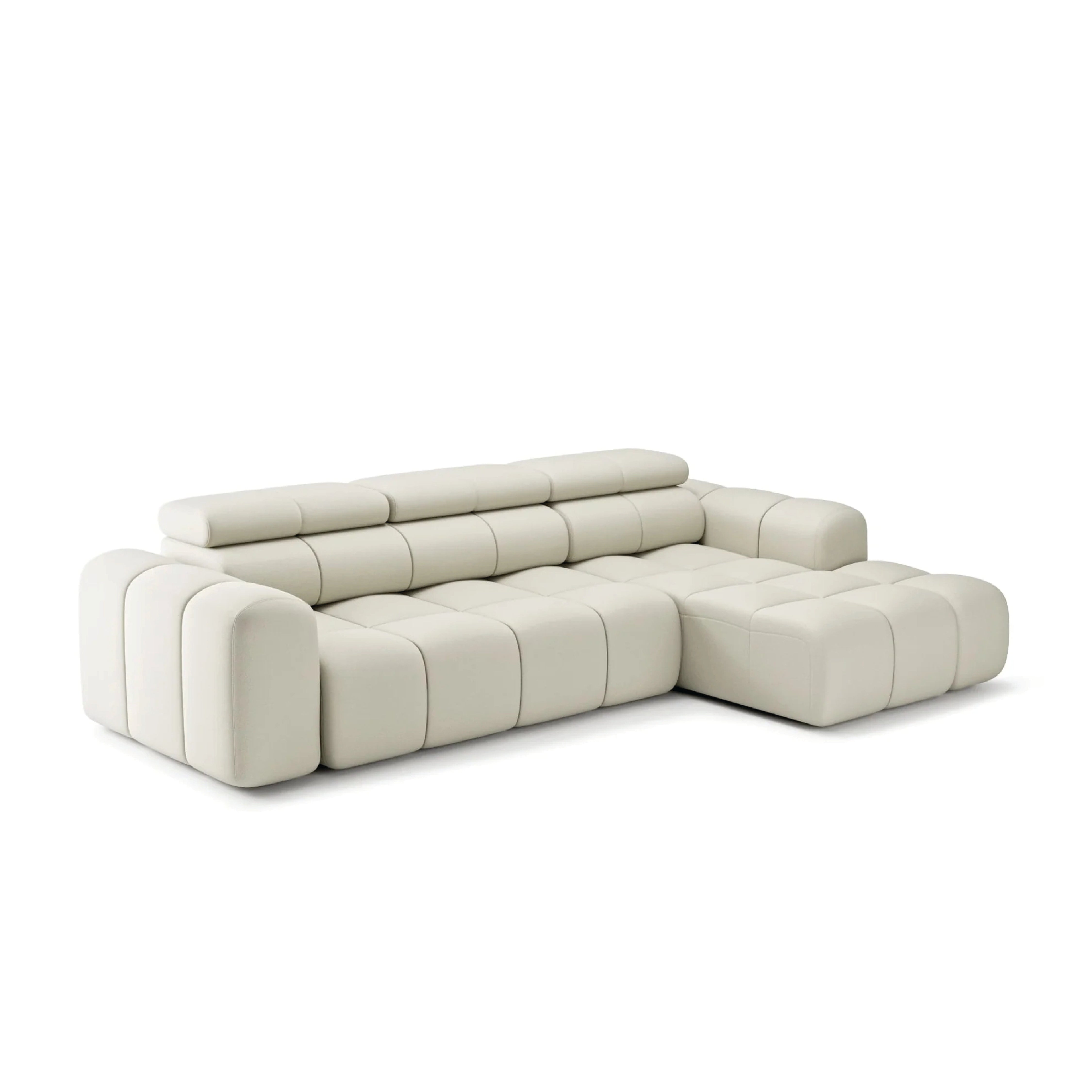 Colțar modular AVENTO 289 cm lungime, formă "L”, extensie electrică, tetiere reglabile