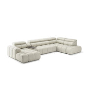 Colțar modular AVENTO, 398 cm lungime, formă „U”, extensibil electric, măsuță încorporată