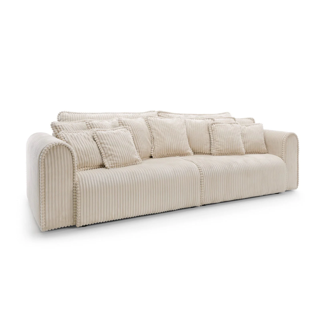 Canapea extensibilă 4-in-1 CELLORA 302 cm lungime, ladă depozitare, funcție pat 180×240 cm, crem