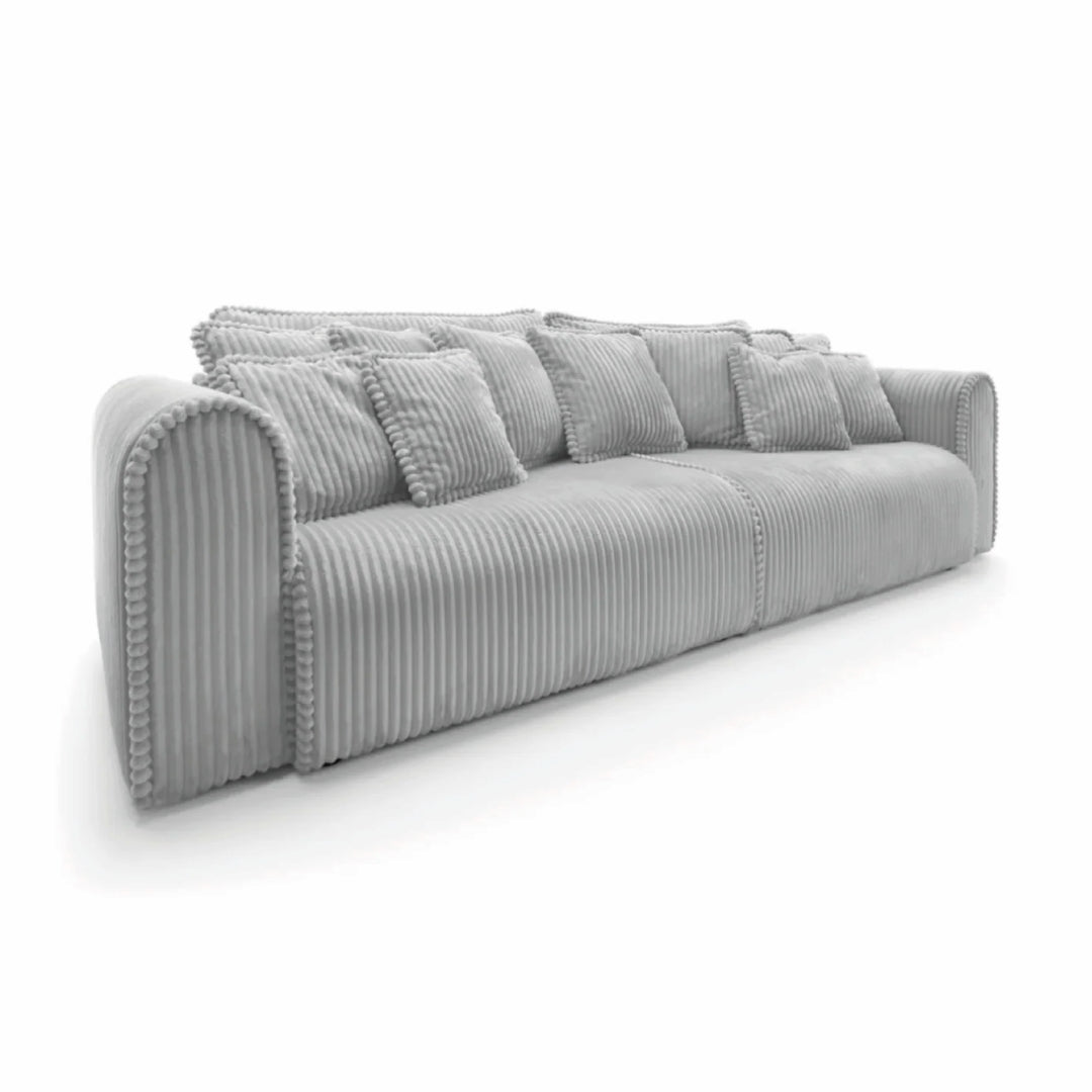 Canapea extensibilă 4-in-1 CELLORA 302 cm lungime, ladă depozitare, funcție pat 180×240 cm, gri mătase
