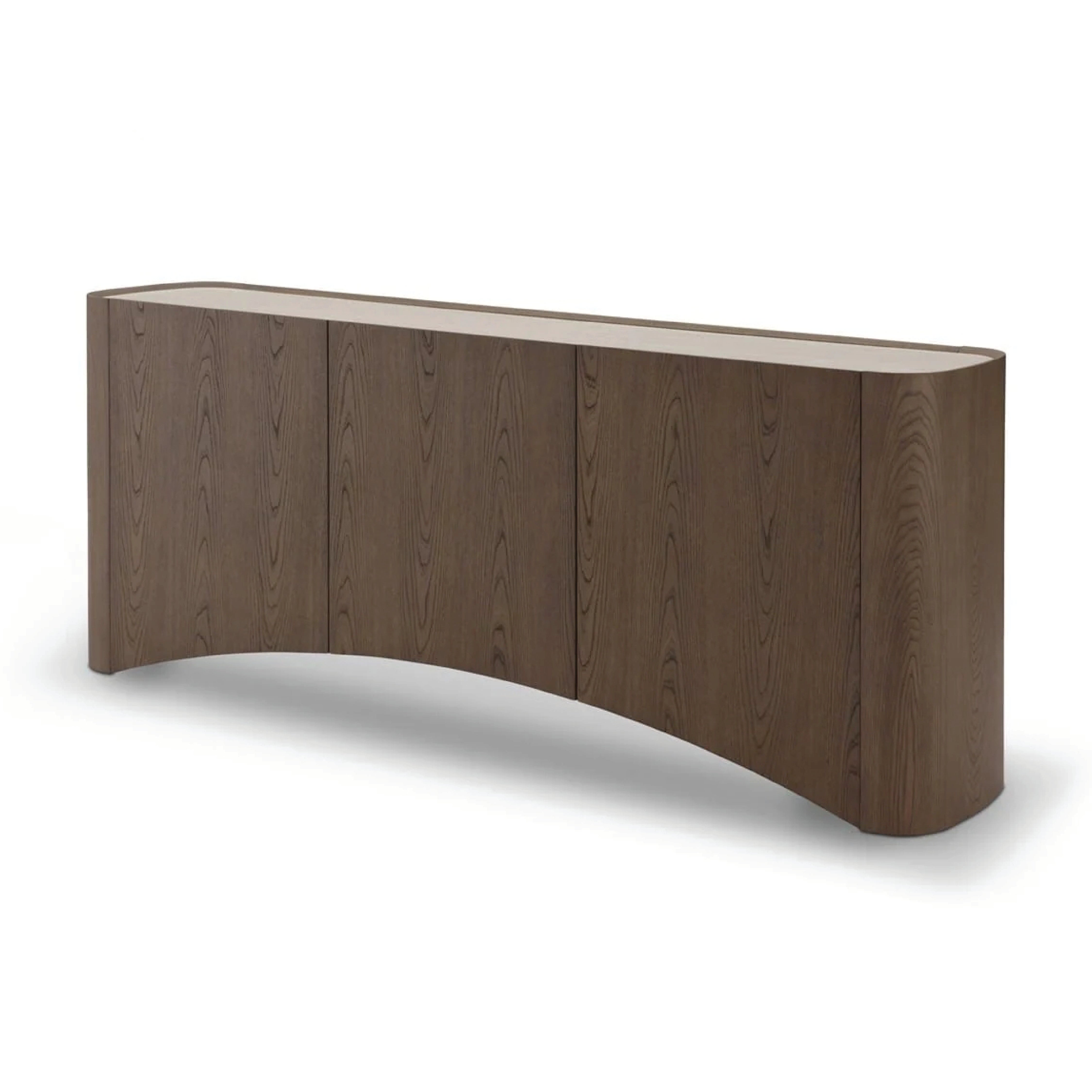 Comodă ELARA 200 cm lungime, blat ceramic, corp furnir lemn, front curbat