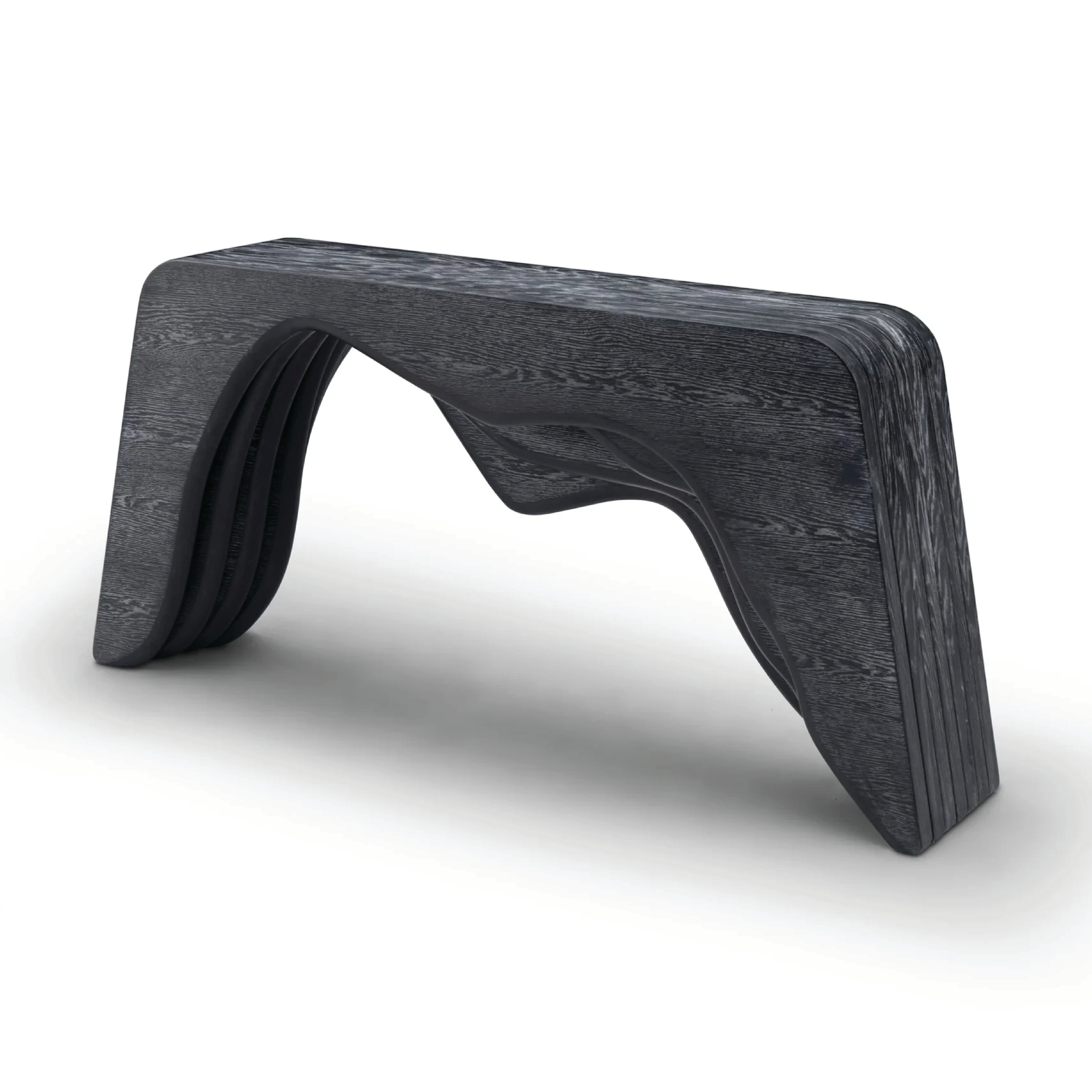 Consolă ALPINA NOIR 158 cm lungime, lemn masiv, furnir stejar gri
