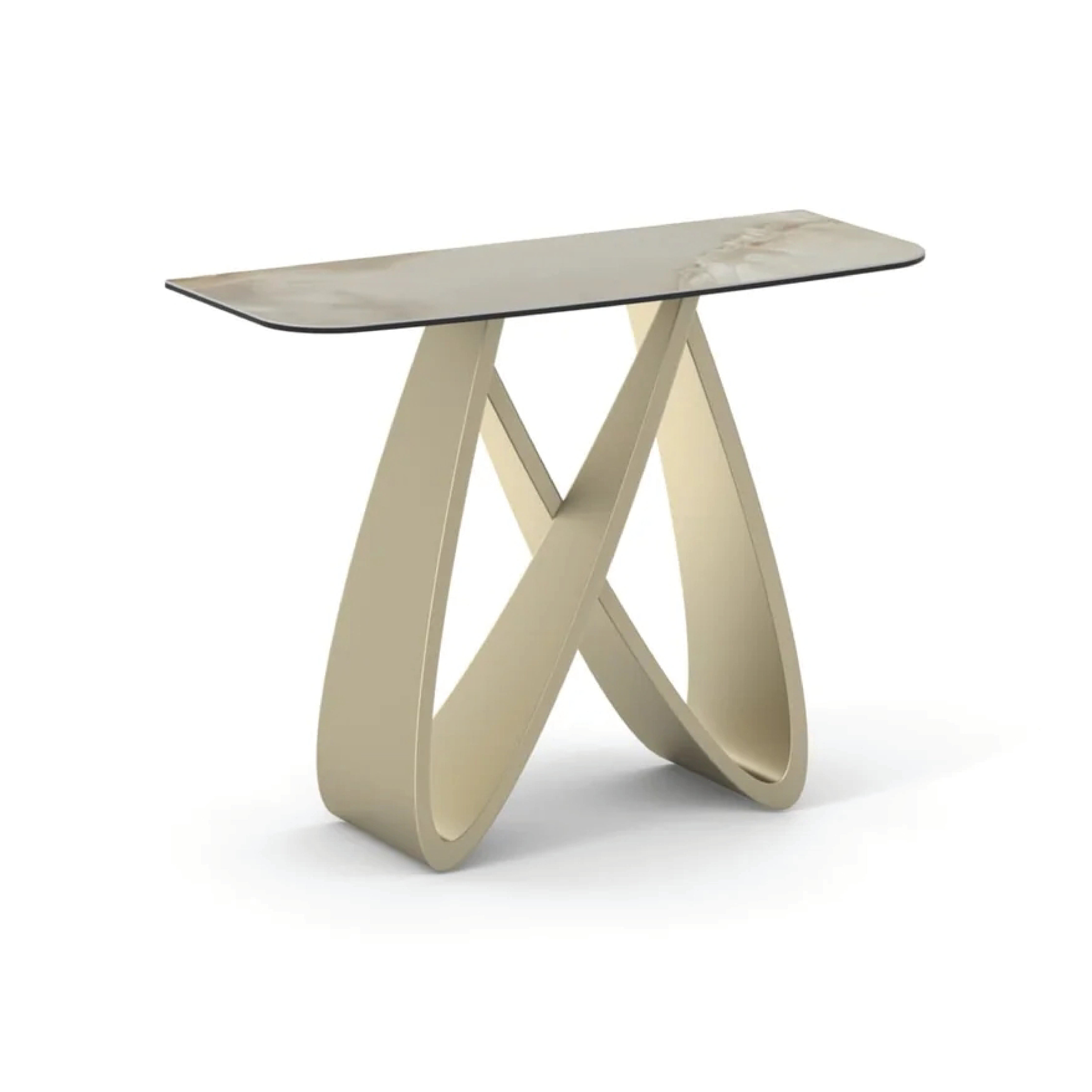 Consolă FIRENZE 100 cm lungime, blat ceramic, finisaj marmură, bază metalică aurie