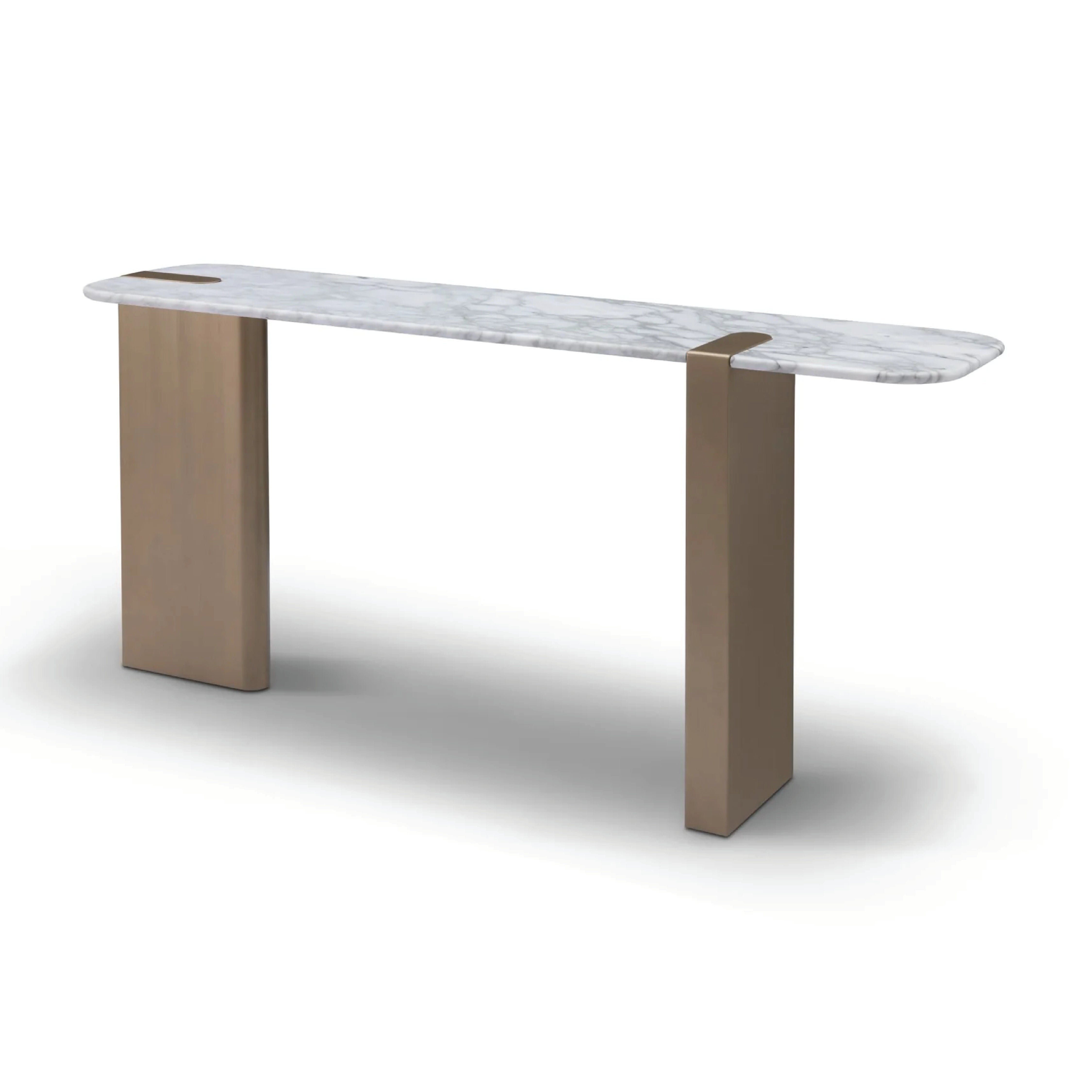 Consolă TRIADA 160 cm lungime, blat marmură naturală albă, bază metalică alamă