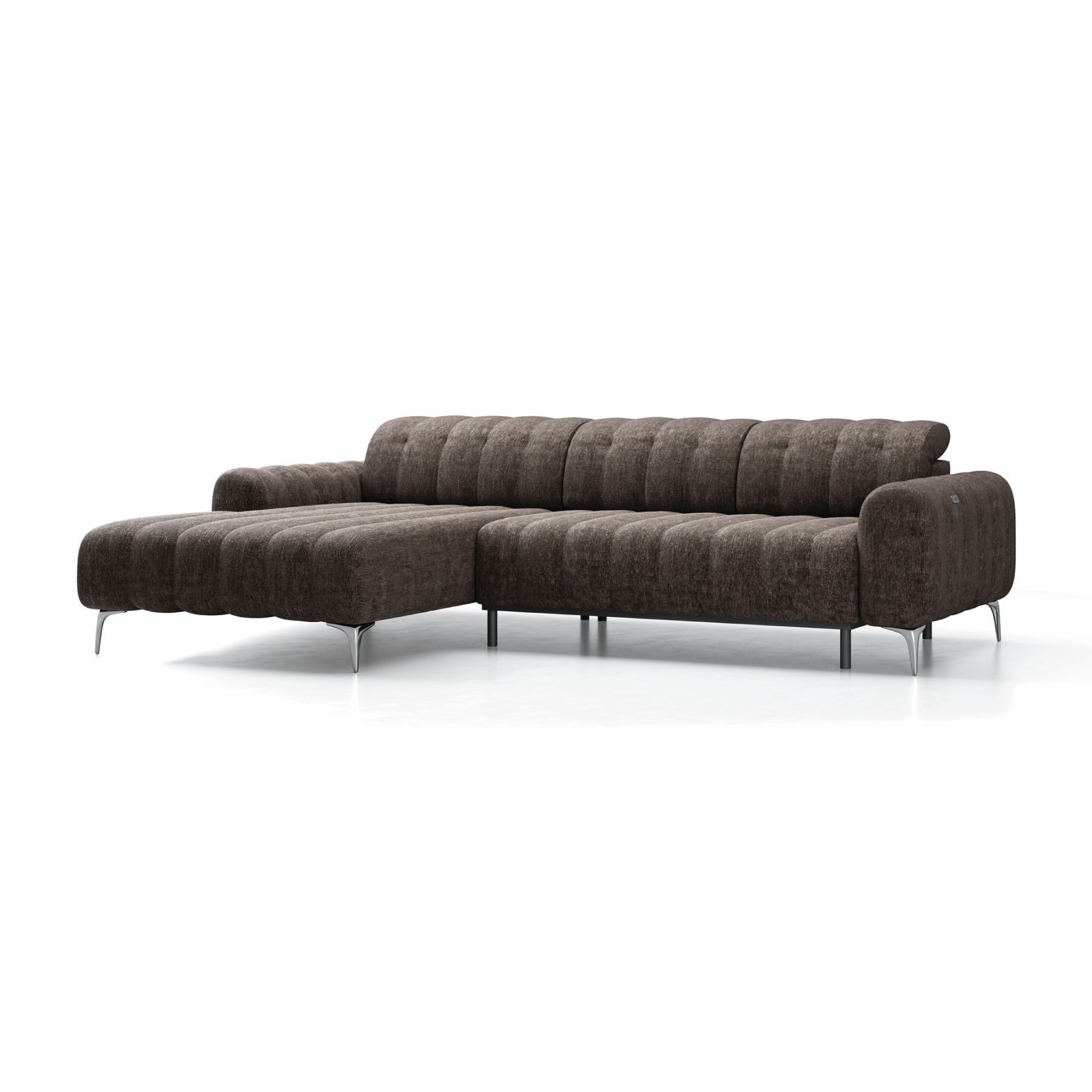 Colțar extensibil electric PORTOFINO 283 cm lungime, tetiere reglabile, formă „L”, maro închis