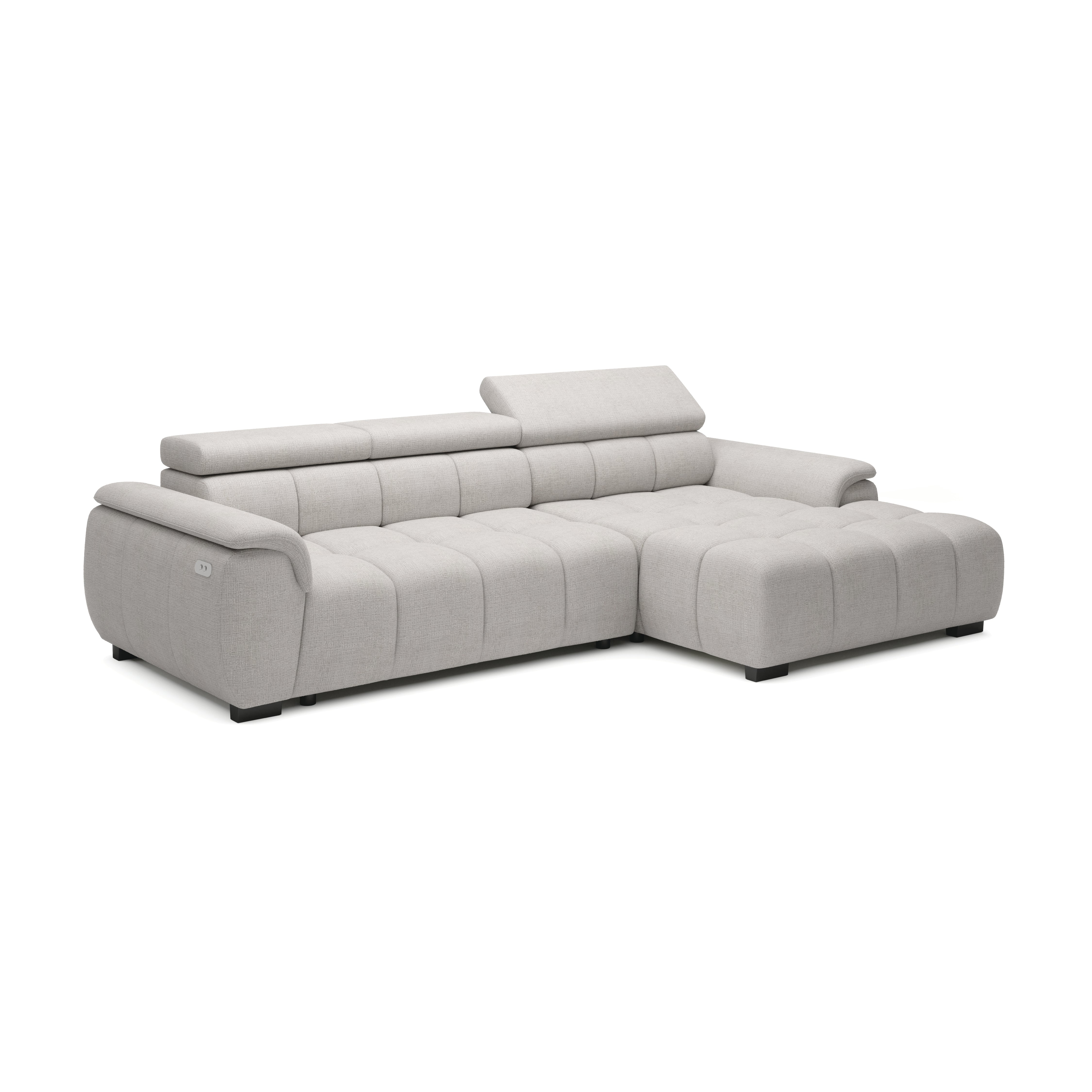 Colțar extensibil electric ALVIN, 285 cm lungime, formă „L”, tetiere reglabile, configurabil