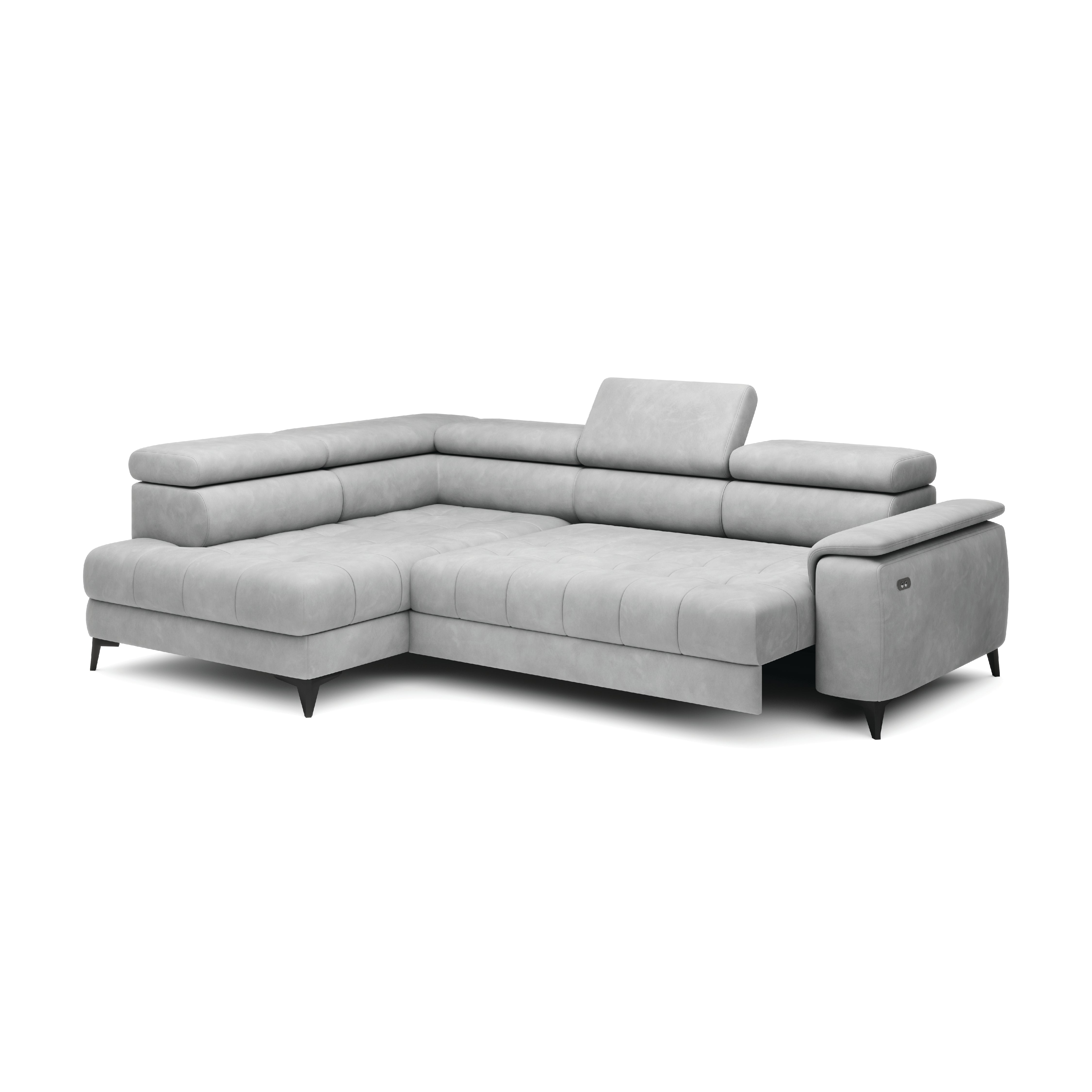 Colțar extensibil electric CHIVAS, 278 cm lungime, formă „L”, tetiere reglabile, configurabil