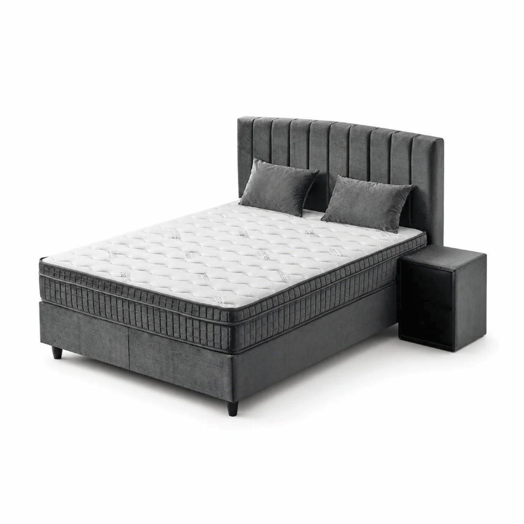 Pat Boxspring COSTA cu ladă de depozitare, structură metalică, saltea premium, design modern