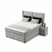 Pat Boxspring DIANA cu ladă de depozitare, structură metalică, saltea premium cu topper integrat