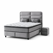 Pat Boxspring FALLONE cu ladă de depozitare, structură metalică, saltea premium cu topper integrat