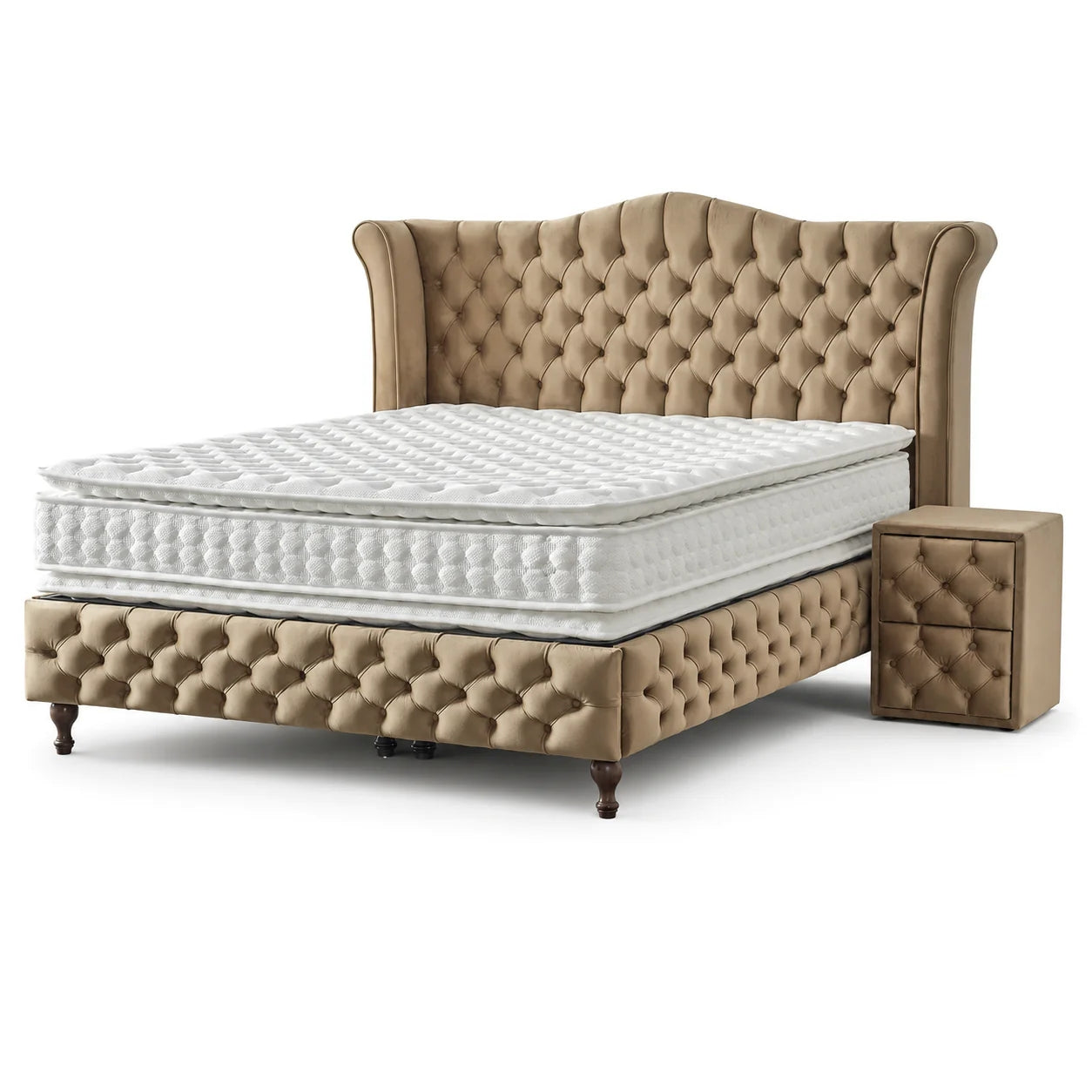 Pat Boxspring IMPERIAL cu ladă de depozitare, structură metalică, saltea premium cu topper integrat