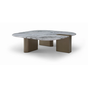 Măsuță cafea TRIADA 100 cm lungime, blat marmură albă, structură lemn masiv, finisaj brass