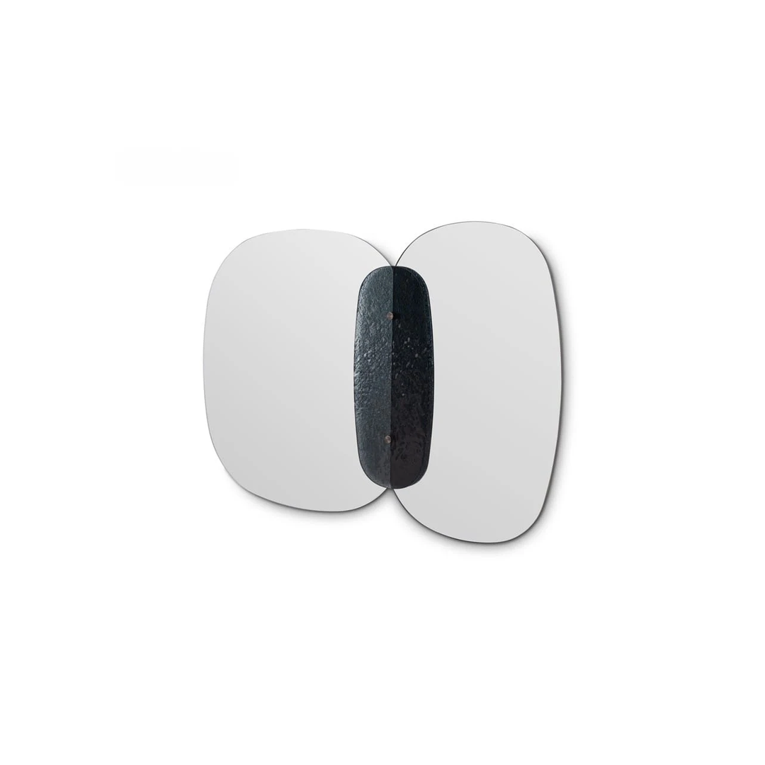 Oglindă decorativă LUMIA 150×103 cm, panouri sticlă gri, finisaj gri închis