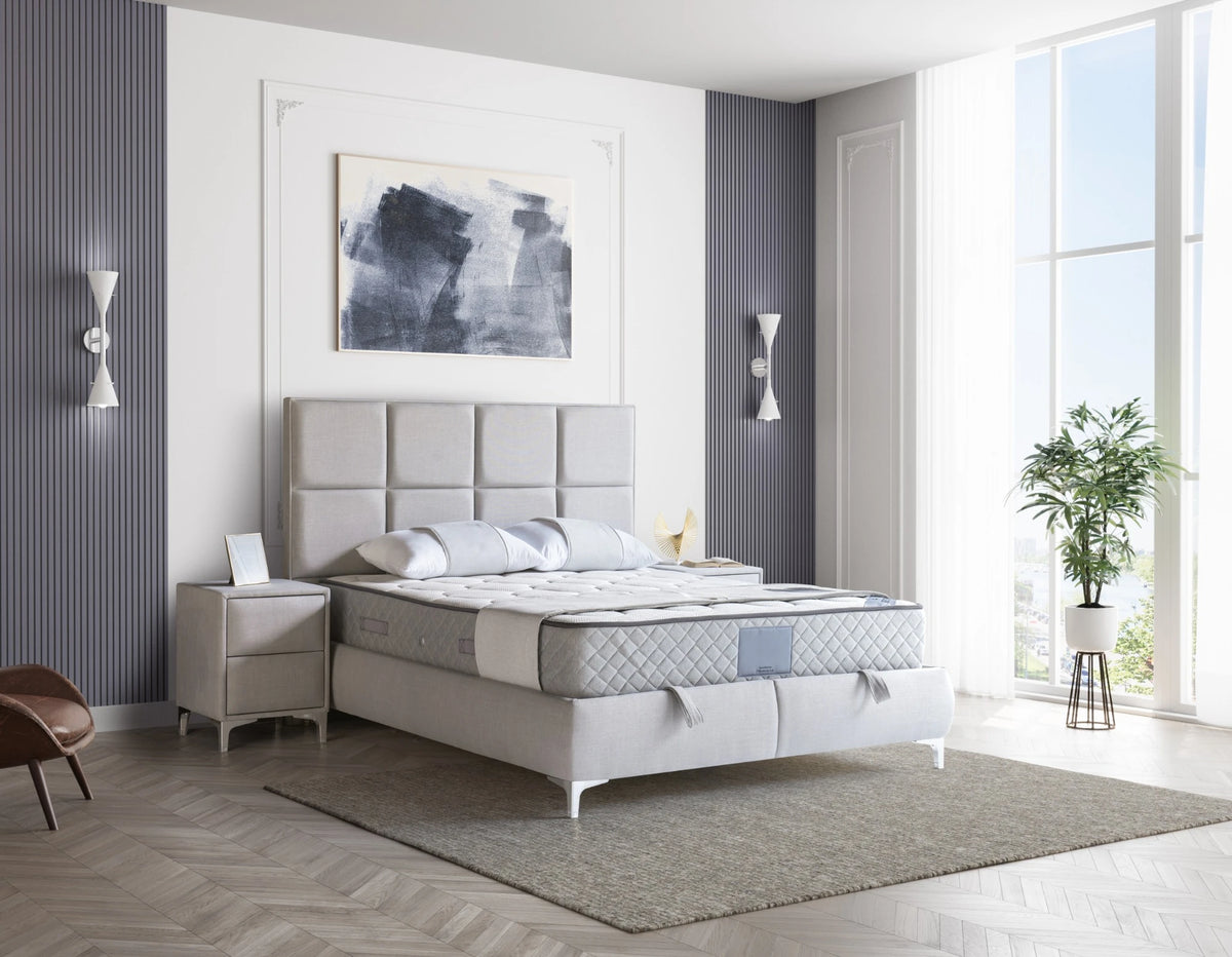 Pat Boxspring RELAX cu ladă de depozitare, structură metalică, saltea premium