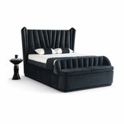 Pat Boxspring SERENE cu ladă de depozitare, structură metalică, saltea premium