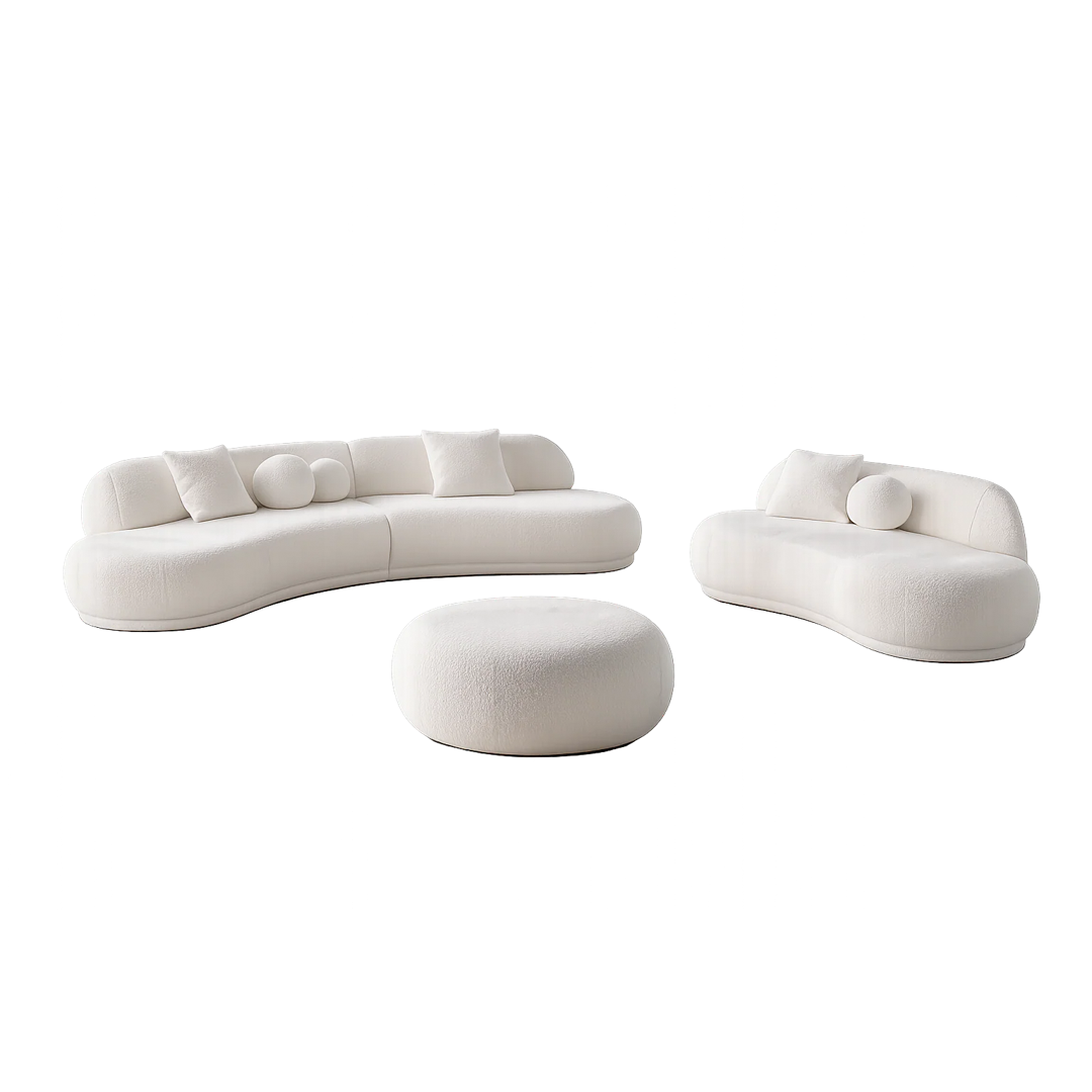 Set living modular IVONA 3 bucăți, țesătură bouclé premium, 2 canapele, 1 otoman
