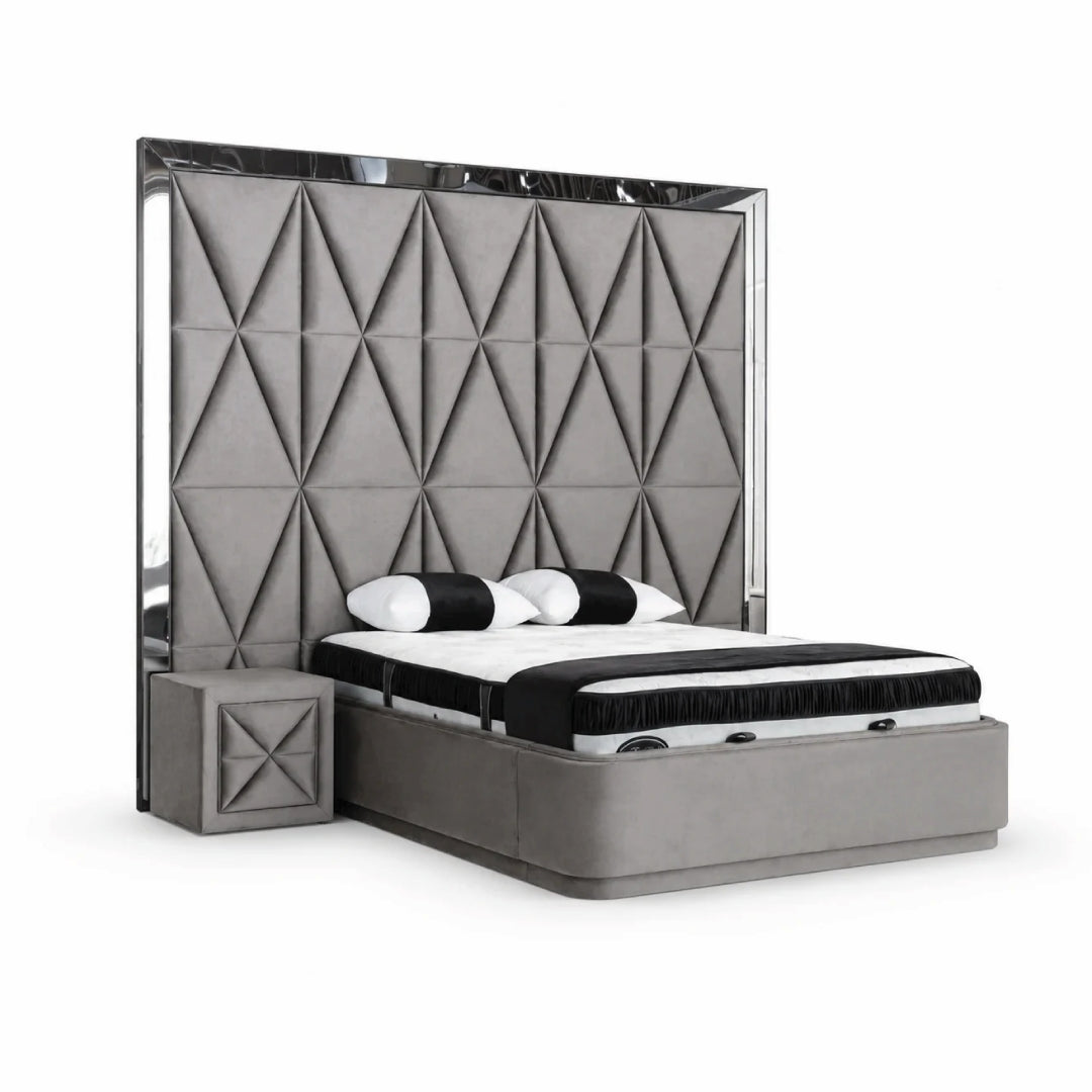 Pat Boxspring SOVEREIGN cu ladă de depozitare, structură metalică, saltea premium, căpătâi customizabil