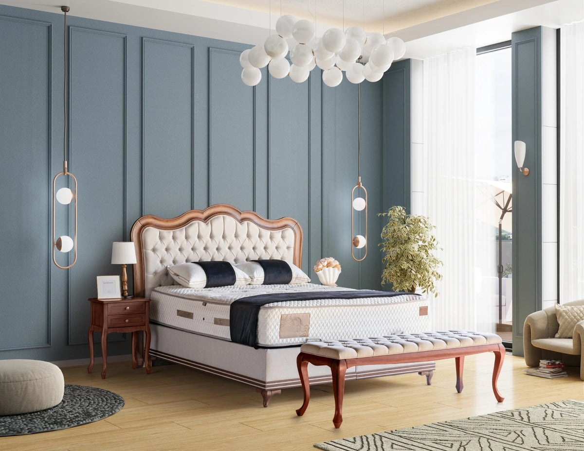 Pat Boxspring SPECIAL cu ladă de depozitare, structură metalică, saltea premium
