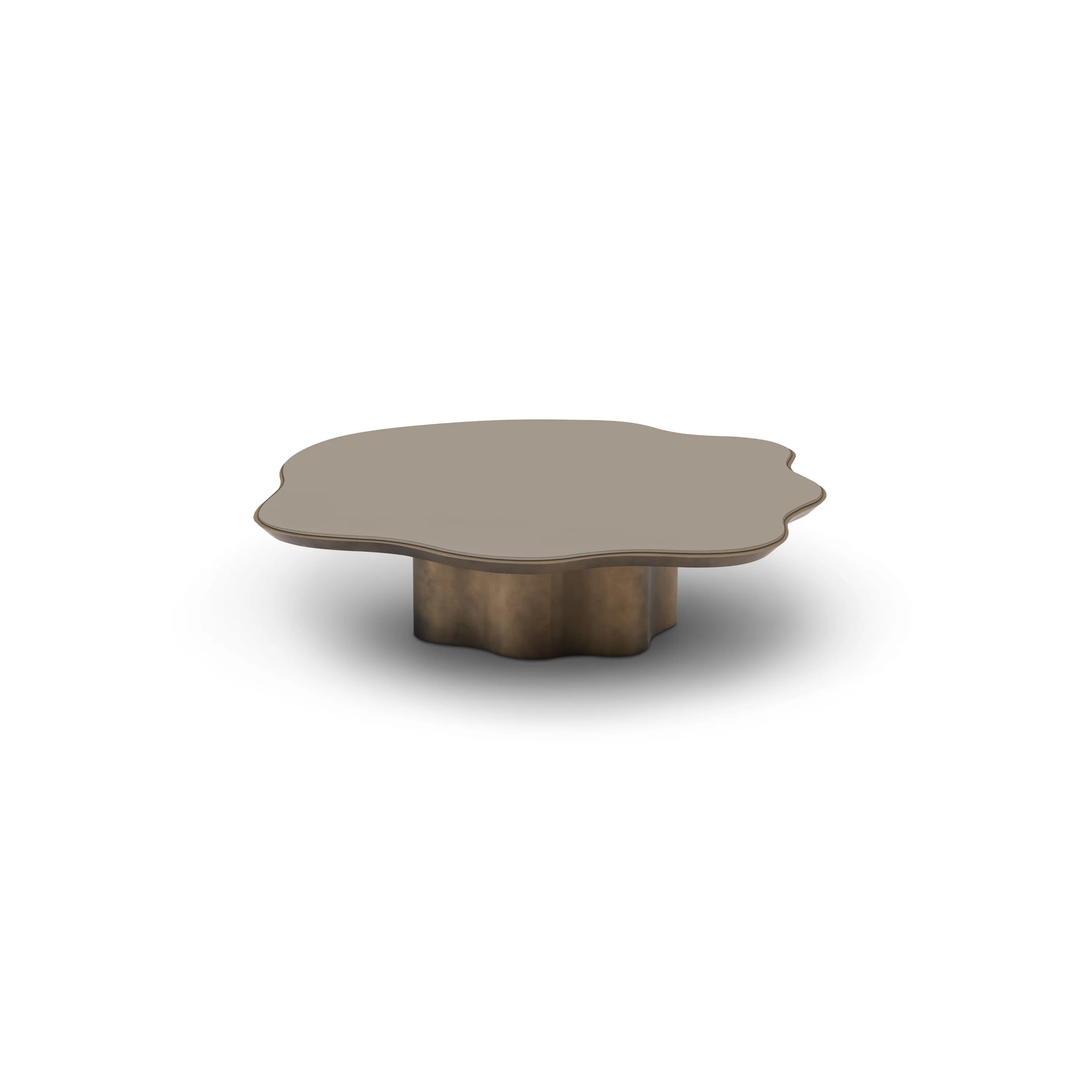 Măsuță cafea CALYX 116 cm, MDF, sticlă securizată, nuanța brass