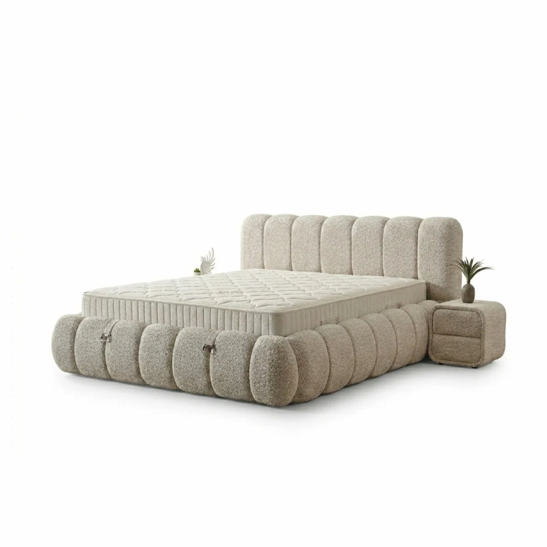 Pat Boxspring ZARO cu ladă de depozitare, structură metalică, saltea premium