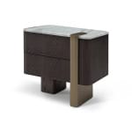 Consolă 55 cm, blat marmură albă, furnir ulm gri închis, accente metalice alamă IMPERIA, design compact pentru interior elegant