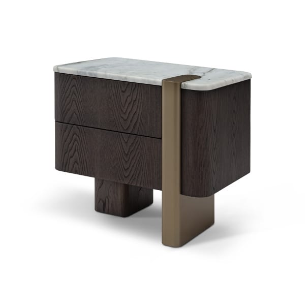 Consolă 55 cm, blat marmură albă, furnir ulm gri închis, accente metalice alamă IMPERIA, design compact pentru interior elegant