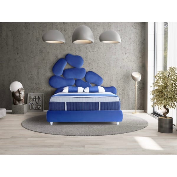 Pat Boxspring OCEAN cu lada de depozitare, structura metalica, saltea premium, material catifelat