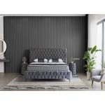 Pat Boxspring CHESTER cu ladă de depozitare, structura metalica, material și saltea premium cu topper integrat, design modern - imagine 2