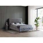 Pat Boxspring CHESTER cu ladă de depozitare, structura metalica, material și saltea premium cu topper integrat, design modern