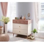 Comodă toaletă 80 cm, 4 sertare, 2 mici si 2 mari, stil modern scandinav, rose dust și alb ivory, accente rose-gold, design compact și elegant PEARL - imagine 3