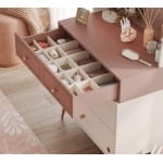 Comodă toaletă 80 cm, 4 sertare, 2 mici si 2 mari, stil modern scandinav, rose dust și alb ivory, accente rose-gold, design compact și elegant PEARL - imagine 4