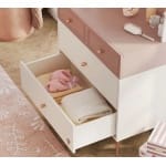 Comodă toaletă 80 cm, 4 sertare, 2 mici si 2 mari, stil modern scandinav, rose dust și alb ivory, accente rose-gold, design compact și elegant PEARL - imagine 6