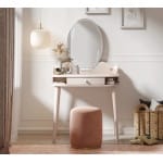 Masă toaletă 80 cm cu oglindă LED și sertar organizator, stil modern romantic, ivory și roz pudră, design elegant pentru machiaj PEARL - imagine 2