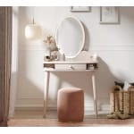 Masă toaletă 80 cm cu oglindă LED și sertar organizator, stil modern romantic, ivory și roz pudră, design elegant pentru machiaj PEARL