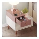 Noptieră 47 cm, 2 sertare, stil modern elegant, crem și roz pudrat, accente rose-gold, design minimalist și feminin PEARL - imagine 3