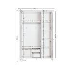 Dulap 140 cm, 3 uși batante, stil clasic romantic, alb antique cu accente patinate, bară haine, rafturi și sertare interioare, design elegant premium BELLE - imagine 7