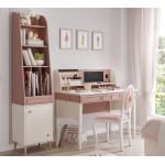 Birou 117 cm, 3 sertare cu organizator și etajeră, stil modern romantic, alb mat și roz pudră, accente rose-gold, design premium pentru studiu și make-up PEARL - imagine 2