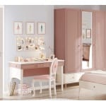 Birou 117 cm, 3 sertare cu organizator și etajeră, stil modern romantic, alb mat și roz pudră, accente rose-gold, design premium pentru studiu și make-up PEARL - imagine 3