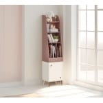 Bibliotecă îngustă 44 cm, stil modern scandinav, rose dust și alb ivory, sertar și dulap inferior, design slim cu accente rose-gold PEARL
