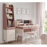 Bibliotecă îngustă 44 cm, stil modern scandinav, rose dust și alb ivory, sertar și dulap inferior, design slim cu accente rose-gold PEARL - imagine 2