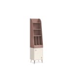 Bibliotecă îngustă 44 cm, stil modern scandinav, rose dust și alb ivory, sertar și dulap inferior, design slim cu accente rose-gold PEARL - imagine 3