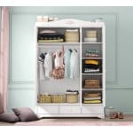 Dulap 140 cm, 3 uși batante cu oglindă, stil romantic, alb satinat, 3 sertare, bară haine și rafturi, design elegant BUTTERFLY - imagine 2