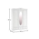 Dulap 140 cm, 3 uși batante cu oglindă, stil romantic, alb satinat, 3 sertare, bară haine și rafturi, design elegant BUTTERFLY - imagine 3