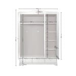 Dulap 140 cm, 3 uși batante cu oglindă, stil romantic, alb satinat, 3 sertare, bară haine și rafturi, design elegant BUTTERFLY - imagine 4