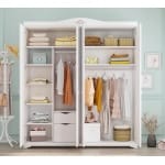 Dulap 202 cm, 4 uși batante, stil romantic clasic, alb satinat, bară haine, rafturi și sertare interioare, design elegant și spațios BUTTERFLY - imagine 2