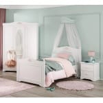 Pat 90×200 cm, stil clasic romantic, alb mat cu detalii florale roz, tăblie decorativă sculptată, design elegant și sigur BUTTERFLY - imagine 2