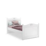 Pat 90×200 cm, stil clasic romantic, alb mat cu detalii florale roz, tăblie decorativă sculptată, design elegant și sigur BUTTERFLY - imagine 3